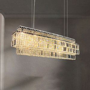 Gold Glass Rectangle Chandeliers for Dining Room <strong>Chrome</strong> Modern Glass Chandelier <strong>Pendant</strong> Hanging <strong>Light</strong> Fixture for Kitchen Island - Product Image 6