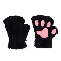 QY giyim yarım parmak siyah bej kadınlar sevimli kedi pençe pençe peluş eldiven sıcak yumuşak peluş kısa parmaksız kabarık panda eldiven