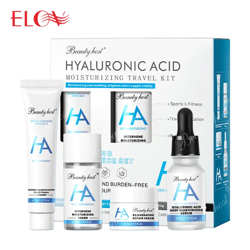 Hyaluronic Acid 4PCS Face Cleanser Toner Serum Cream Travel Kit Sodium Hyaluronate Face Care Skin Care Set