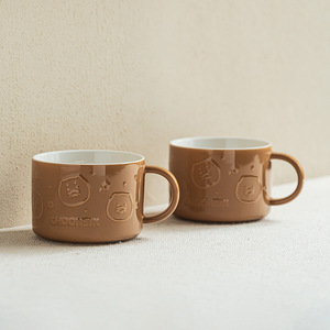 Mug en céramique créatif à motifs en relief, grande capacité, orange, pour usage domestique et petit-déjeuner, avec visages d'animaux de dessin animé et motifs étoiles - Product Image 4