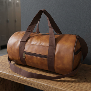 Bolsa de Lona de Cuero en Forma de Barril con Cierre de Cremallera, Asa Única, Unisex, para Gimnasio, con Correa para el Hombro y Diferentes Capacidades - Product Image 2