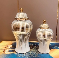 Vase en céramique moderne Art Déco de luxe, blanc et or, écologique, pour la maison et les restaurants, grand vase décoratif en porcelaine