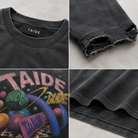 Layanan ODM TaiDe Sweatshirt Crop 320GSM Katun Acid Wash dengan Cetakan Grafis Planet 3D, Jahitan Raw Hem, Streetwear Pria, Buatan Khusus