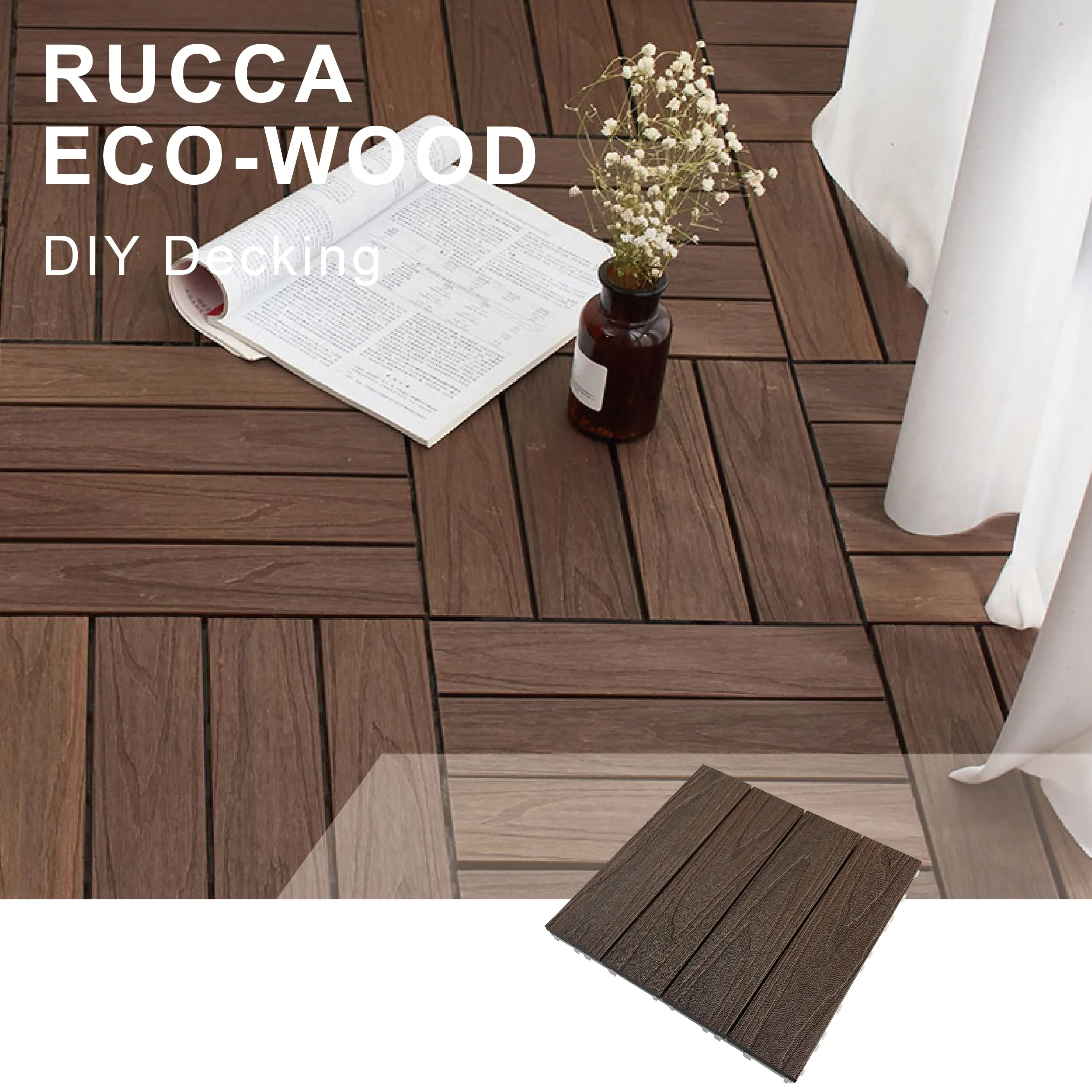 Rucca Plus WPC-cubierta de coextrusión, azulejos de suelo entrelazados de 300x300mm