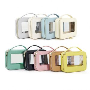 Trending Custom PU Leather Square Shape Cosmetic Pouch Transparent PVC Makeup Bags & <b>Cases</b> - Product Image 5