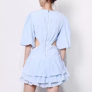Nuevo vestido elegante con logotipo personalizado de primavera, manga de burbuja, cuello en <span class=keywords><strong>V</strong></span>, Mini vestido de verano informal Sexy para mujer - Product Image 2