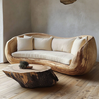 Juego de sofá y mesa de Centro Escultural orgánico Acabado convertible de madera maciza con diseño minimalista curvo para apartamento u hotel