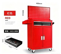 Armoire à outils mobile rouge avec panneau perforé, chariot de rangement verrouillable pour atelier