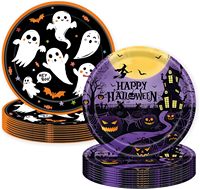 Assiettes d'Halloween, fournitures de fête, assiettes fantômes blanches, assiettes à dessert jetables, ensemble de vaisselle effrayante pour Halloween, fête d'anniversaire