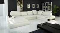 OEM ODM, ensemble élégant de chaise longue en forme de U, dernier design avec lampes, cuir véritable et rembourrage éponge pour meubles de maison
