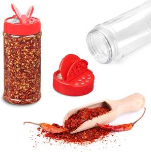 Tarro de plástico PET ecológico de 350 ml con tapa abatible para condimentos, especias y sazonadores, cuadrado, con tapas rojas/negras - Product Image 2
