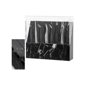 Support à pince à épiler en acrylique transparent à 8 emplacements avec impression marbre noir personnalisée, boîte de rangement pour extensions de cils avec couvercle anti-poussière - Product Image 1