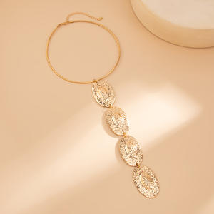 GT สร้อยคอจี้รูปสี่เหลี่ยมขนมเปียกปูนรูปทรงเรขาคณิตยาวแฟชั่นเรียบง่ายชิ้นกลมประกบกับสร้อยคอคอพู่ - Product Image 4