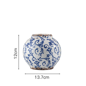 <span class=keywords><strong>Pot</strong></span> de fleurs en céramique bleu floral vieilli, style rustique, pour jardin d'<span class=keywords><strong>intérieur</strong></span> - Product Image 2