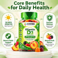 Gummies de Vitamine D3 50mcg par Portion, Supplément Personnalisé OEM sous Marque Privée, Qualité 100000, Approvisionnement Direct Usine en Usine Propre