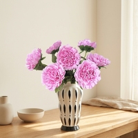 Bunga Peony Sutra Realistis Buatan Tangan, Buket Kain, Rangkaian Bunga Artifisial untuk Pernikahan, Natal, Dekorasi Rumah Modern