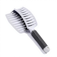 Brosse à cheveux démêlante à poils de sanglier, à poignée texturée antidérapante, courbée pour le contour du cuir chevelu, ventilée, pour un séchage rapide et un style salon