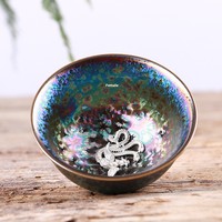 Tasse à thé en céramique de style chinois, colorée, avec motifs de poisson argenté, lotus, dragon et phénix incrustés, de luxe léger et rétro, idéale comme cadeau d'affaires