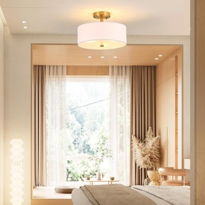 Ronde Messing Plafondlamp Voor Binnenshuis Verlichting Gemonteerd Slaapkamer Woonkamer Plafondlicht Ronde Stof Kroonluchter