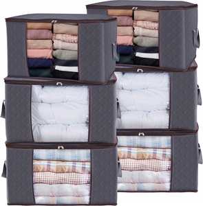 Sac de rangement multifonctionnel pour placard, 90L, lot de 2, poignée renforcée, grande capacité, pliable, non tissé, gris/noir - Product Image 1