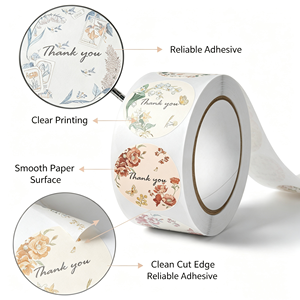 Autocollants ronds floraux de remerciement, étiquettes adhésives en papier pour boîte cadeau, enveloppe, sac en papier, emballage artisanal, écologiques - Product Image 2