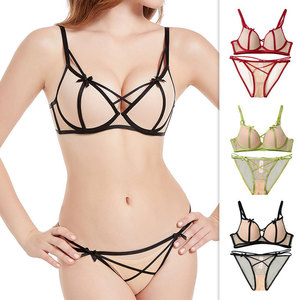 Lencería Sexy de Encaje Ultrafino con Lazo, Hermoso Conjunto Rojo de 2 Piezas de Sujetador y Bragas para Mujer - Product Image 2