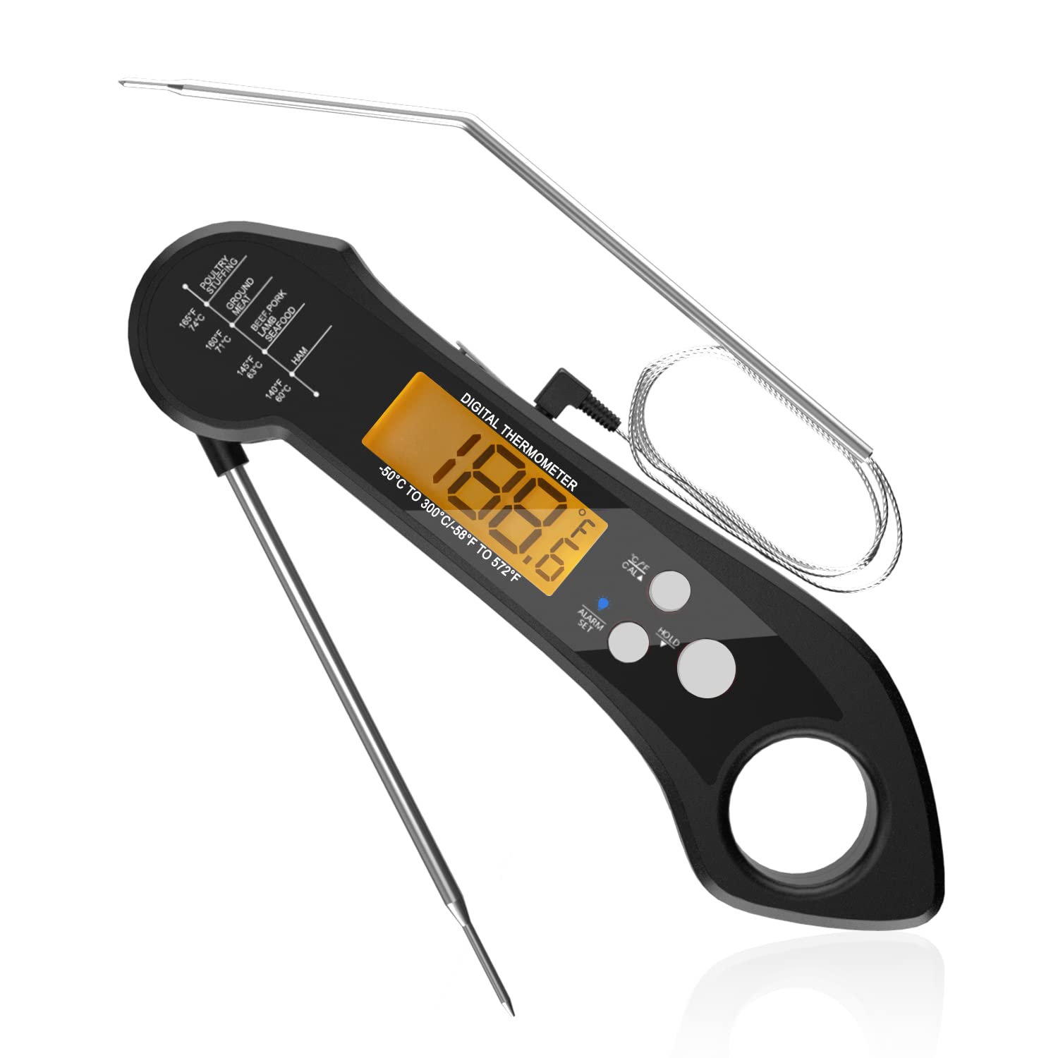 Meat Thermometer Instant Read Oven Safe 2 in 1 Dual Probe Digital Food Thermometer with Alarm Backlight