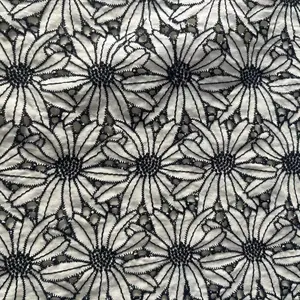 Jiede Black White Ivory Swiss 100% Cotton Eyelet Voile Double Color Floral Embroidery Lace Fabric