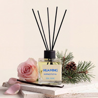 Diffuseur de parfum d'ambiance en verre transparent carré de 120 ml avec logo personnalisé, bâtonnets en fibre noire, emballage personnalisé, coffret cadeau