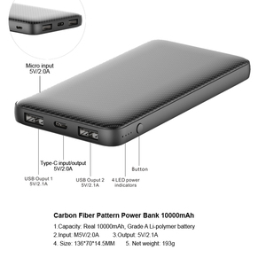 Caricabatterie Portatile OEM/ODM 10000mAh Li-Polymer, Ricarica <span class=keywords><strong>Super</strong></span> Veloce 12W, Uscita USB-C/USB-A 3A - Product Image 6