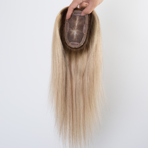 Topper capillaire <span class=keywords><strong>naturel</strong></span> en soie pour femme, lisse, blond, à clipser, en <span class=keywords><strong>cheveux</strong></span> humains - Product Image 3