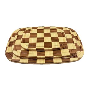 Bamboo Cutting Board Set Checkerboard Pattern Rectangle 3 Piece Kitchen Chopping <b>Block</b> For Home Use - Product Image 1