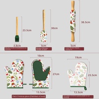 Nouvelle série de Noël d'ustensiles de pâtisserie en silicone résistant aux hautes températures, comprenant des gants en bois, une surface de roulage, un pinceau à huile, une spatule et un accessoire pour lave-vaisselle