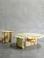 Table à café de luxe en marbre Onyx vert Nature poli Finition de surface Forme de conception moderne