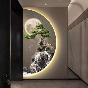 Cuadros Decorativos LED Semicirculares de Pino al por Mayor, Arte Mural de Paisajes Chinos para Sala de Estar, Cuadros Colgantes - Product Image 5