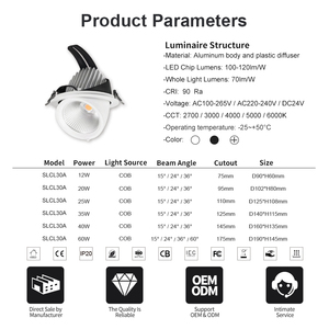 Projecteur LED orientable à 360 degrés 12W 20W 25W 35W 40W 60W, Downlight LED COB réglable, Lampe à trompe d'éléphant - Product Image 2