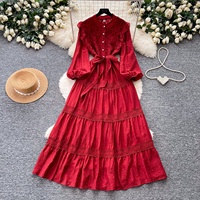 Robe élégante à col montant style vintage français printemps 2026, robe de mode pour femmes, robe décontractée