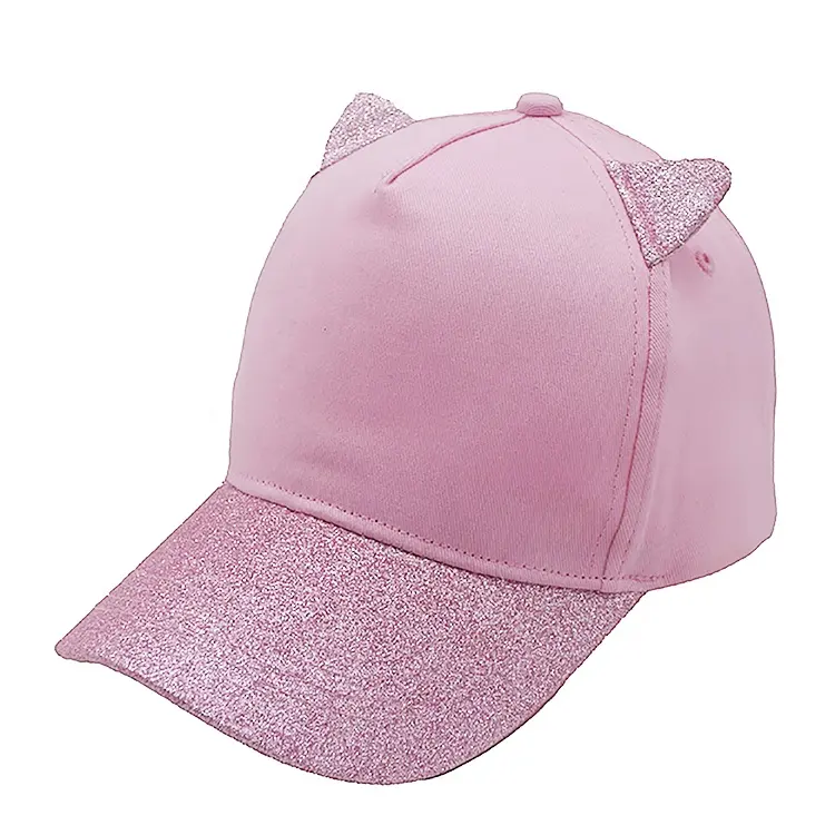 Wholesale Custom Design Toddler Glitter Sequins Baseball Cap Pink Girls Kids Cat Ear Hat Summer Outdoor Sports Gorras