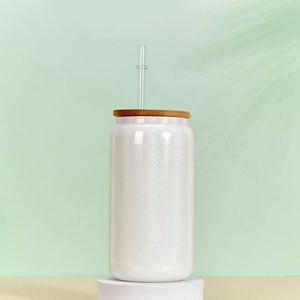 Vaso de Vidrio Degradado Ombre de 18oz/22oz con Tapa de Bambú y Pajita, Reutilizable para Bebidas - Product Image 2