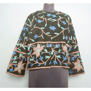 Chaqueta Corta Bordada a Mano para Mujer, Chaqueta de Algodón Hecha a Mano, Chaqueta Bohemia de Invierno para Mujer, Regalo - Product Image 1