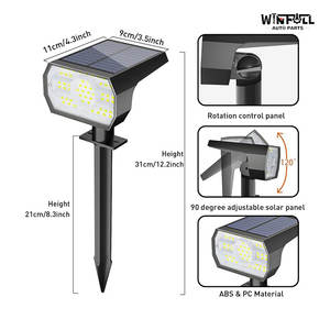 ไฟ LED พลังงานแสงอาทิตย์กันน้ำ IP67 สำหรับภายนอกอาคาร 3 โหมดแสงสว่าง ไฟสปอตไลท์สำหรับสวน สนามหญ้า ภูมิทัศน์ ผนัง ถนน - Product Image 3