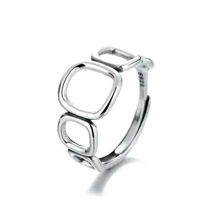 NINE'S S925 स्टर्लिंग चांदी आयताकार रिक्ति शादी की अंगूठी नया मोड़ थाई चांदी की अंगूठी लड़कियों रेट्रो उंगली की अंगूठी