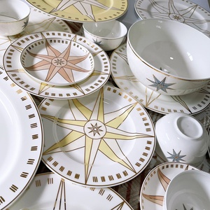 ชุดเซรามิกสำหรับอาหารค่ำ41ชิ้นและจานชาร์จลายดาวสไตล์ยุโรปหรูหรา - Product Image 2