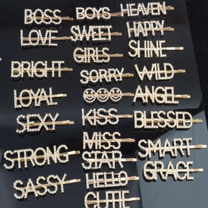 Goparty-horquillas nupciales para el pelo, accesorios para el cabello, con letras de LOVE KISS y perlas, con palabra de diamante completo, horquilla, pasadores - Product Image 4