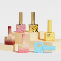 Flacon vide de 12 ml pour vernis gel UV, étiquette privée, en verre carré, avec base en caoutchouc et pinceau