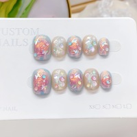 NEW Arrival Cat Eye Press on Nails 10 pcs/set French Butterfly Flower Acrylic Faux Artificial Press on Nails