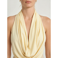 Robe mini moulante jaune unie en polyester à col halter froncé taille haute coupe ajustée pour femme, idéale pour les soirées d'été