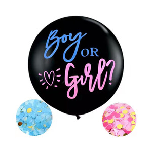 Ballons de révélation du sexe de 36 pouces noirs, fournitures de confettis, décorations de fête de révélation du sexe garçon ou fille - Product Image 1