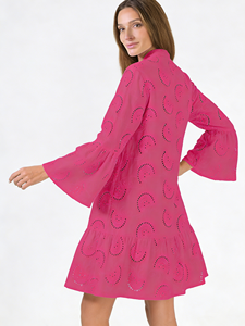 Nouvelle Robe d'été 2026 Grande Taille Ample en Coton Décontractée avec Broderie 3D, Longueur Genou, Col Montant et Manches Cloche Lavable - Product Image 1