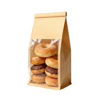 Sac à pain de boulangerie avec fenêtre transparente, fermeture à lien métallique, pochette en papier kraft pour l'emballage de donuts et pâtisseries, vente en gros pour cafés et boulangeries, impression personnalisée en vrac
